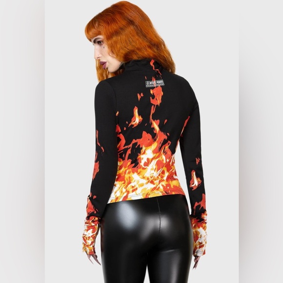 Killstar Carrie Official Long Sleeve Mock Turtleneck Flame Top XS - Picture 2 of 9